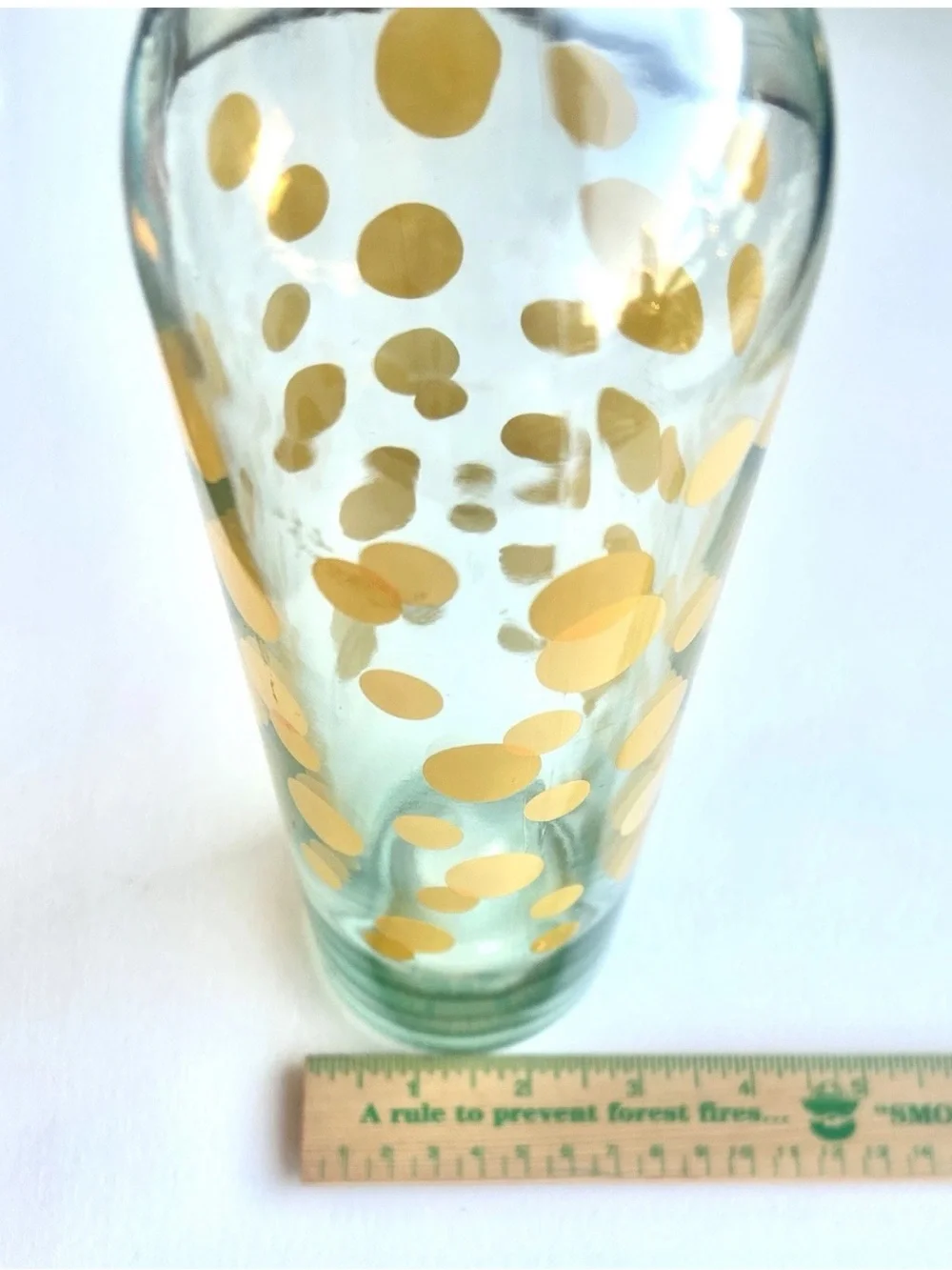Vintage Mod Dot Yellow Polka Dot Blue Tinted Wine Bottle 750ml 12.5” MCM Italy